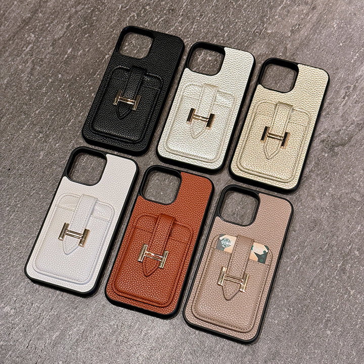 HRM Textured Leather Pocket Case with H Clasp