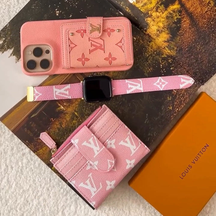 LV Luxury Leather Card Holder Phone Case for iPhone 12-18 Pro & Pro Max
