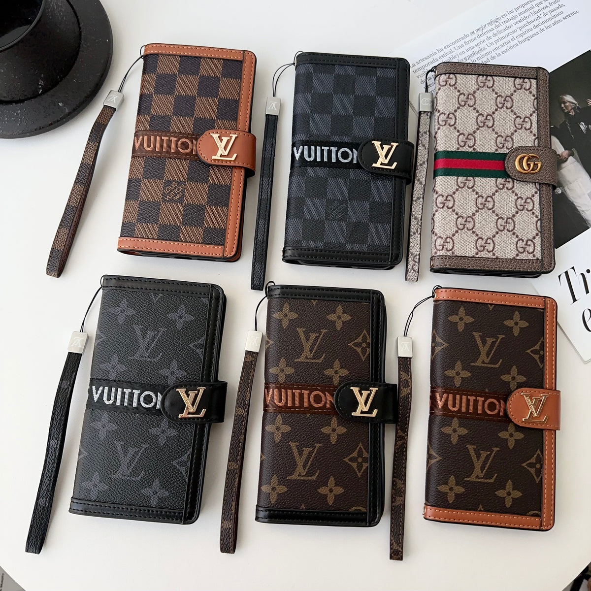 Premium Genuine Leather Monogram Wallet Card Holder for iPhone 13-18 Pro & Pro Max