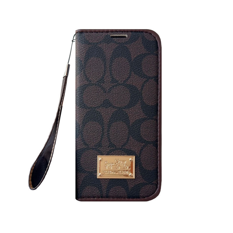 Leather Fold Coach iPhone Case with Wallet and Strap for iPhone 12-18 Pro & Pro Max