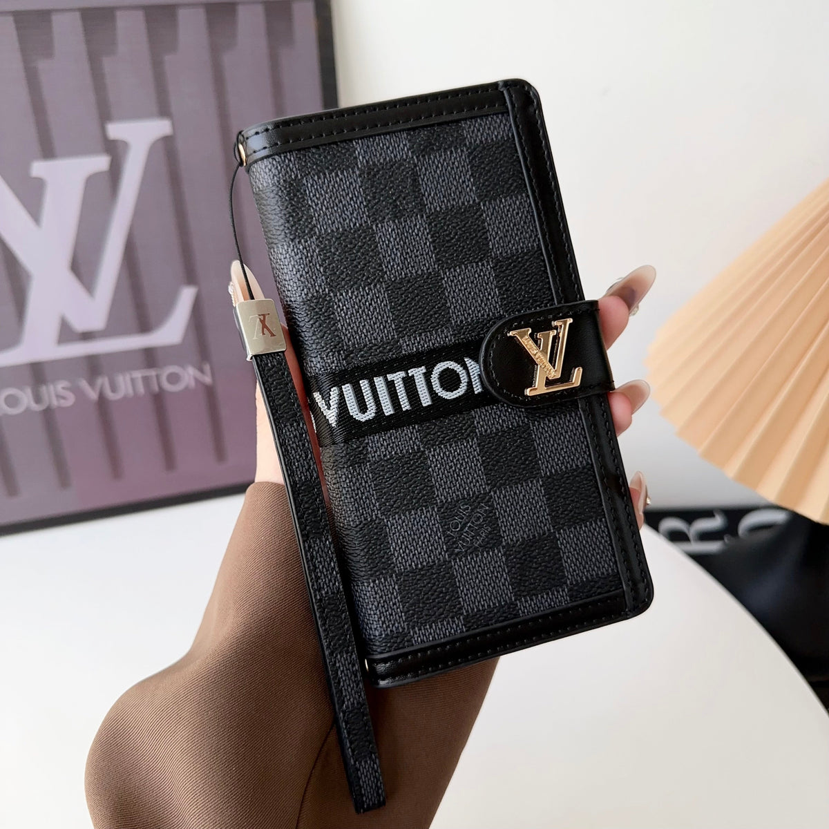 Premium Genuine Leather Monogram Wallet Card Holder for iPhone 13-18 Pro & Pro Max