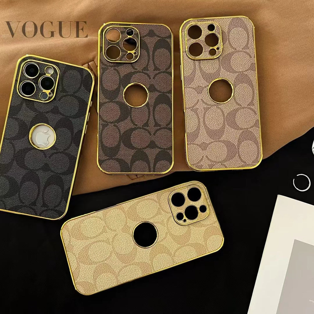 Inspired Luxury Monogram iPhone Case with Gold Trim
