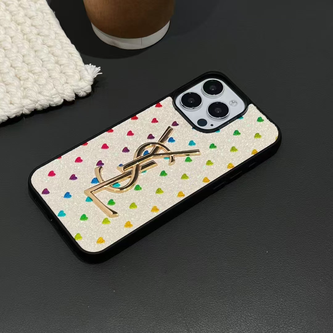 Electroplated Monogram Label Shiny Phone Case for iPhone 12-18 Pro & Pro Max