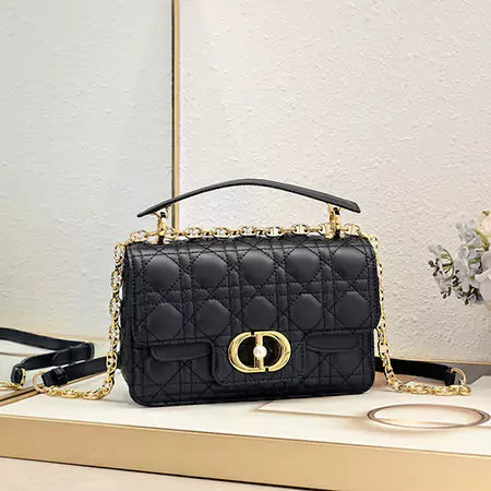 Quilted leather bag with flap closure - Gold chain crossbody bag with pearl clasp
