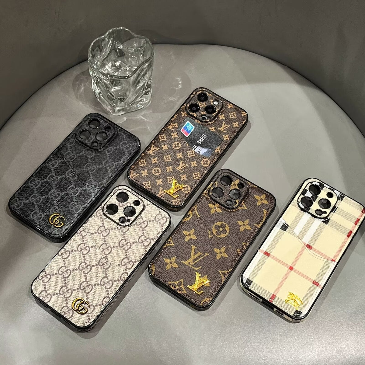 Classic Canvas Leather Monogram Card Holder Phone Case for iPhone 12-18 Pro & Pro Max