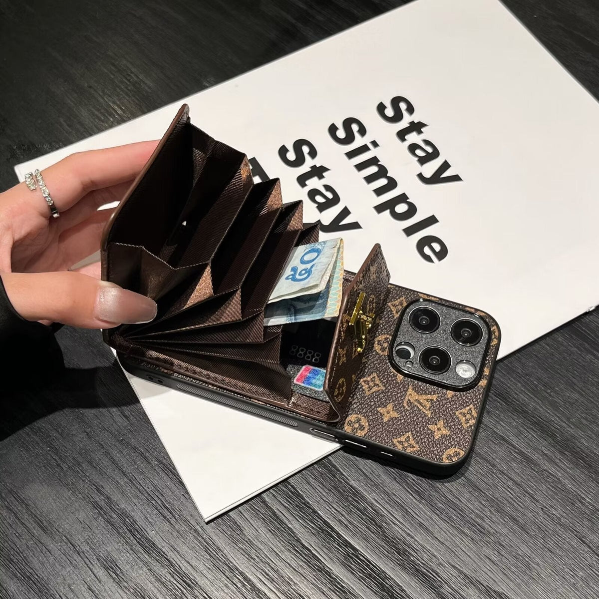 Luxury LV Leather Phone Case with Card Holder for iPhone 12-18 Pro & Pro Max