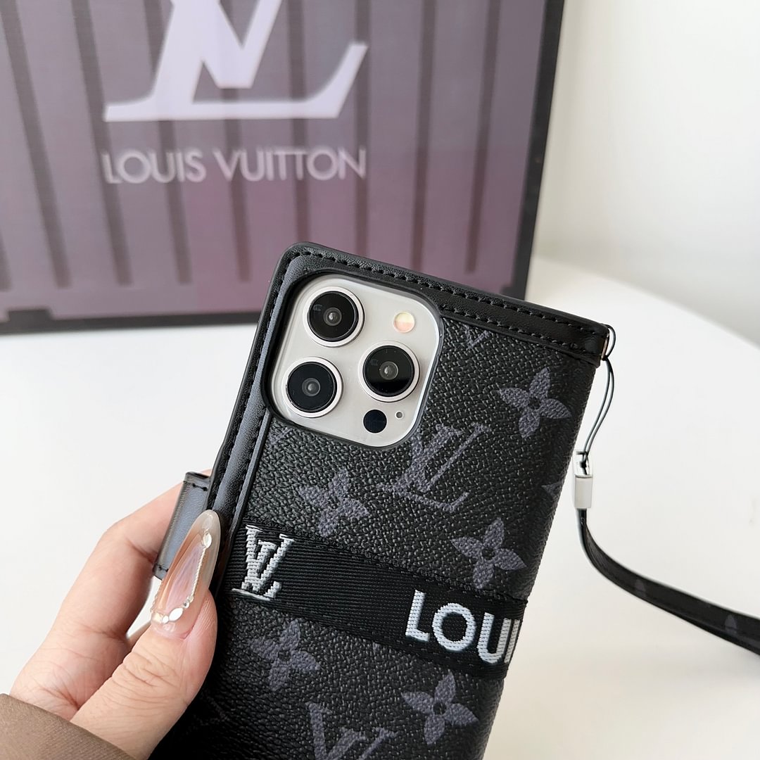 Premium Genuine Leather Monogram Wallet Card Holder for iPhone 13-18 Pro & Pro Max