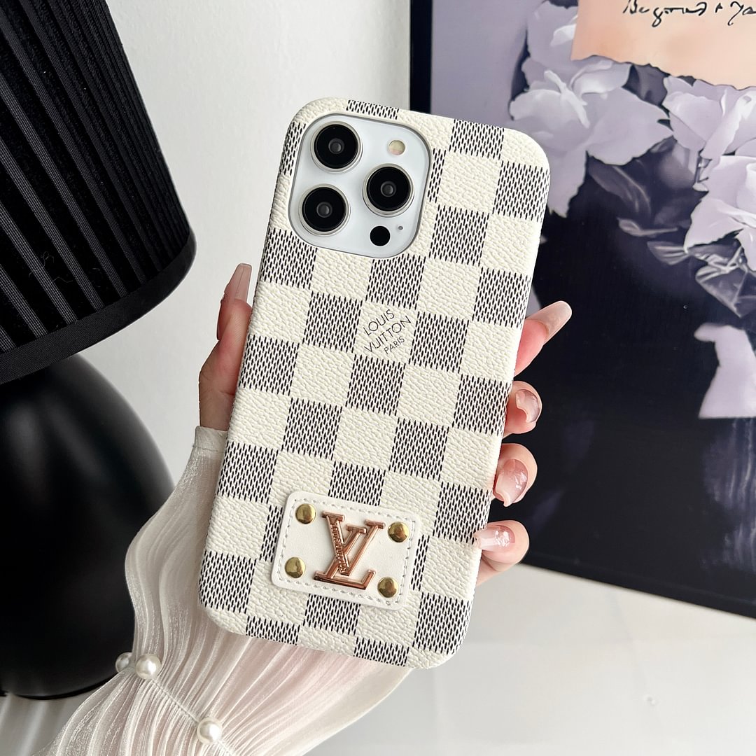 Luxury Monogram Leather Case Hard Back PC for iPhone 12-18 Pro & Pro Max
