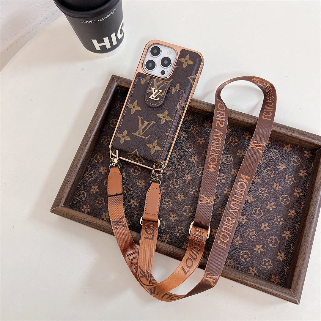 Luxury Louis V Case with Strap for iPhone 13-18 Pro & Pro Max