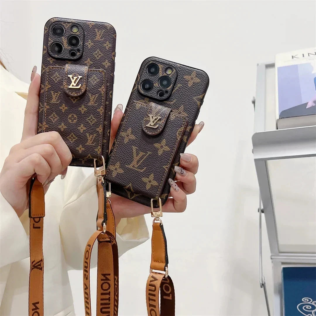 Leather LV Card Holder Crossbody Case for iPhone 13-18 Pro & Pro Max