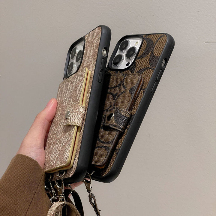 Coach Card Bag Leather Chain Case For iPhone 12 - 18 Series