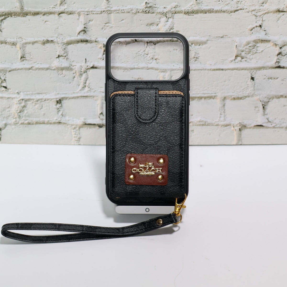 Luxury Monogram Card Holder Phone Case with Strap for iPhone 12-18 Pro & Pro Max