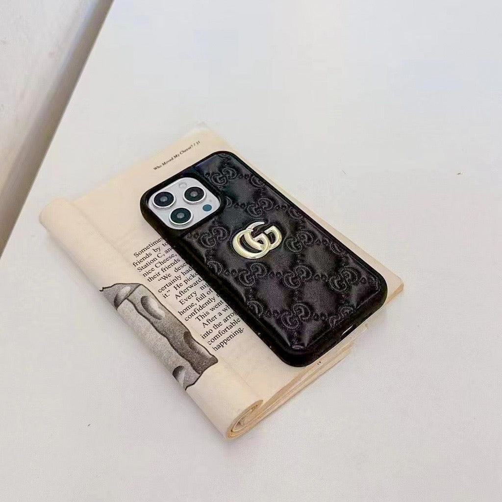 Luxury Stamped Leather iPhone Case for 13-18