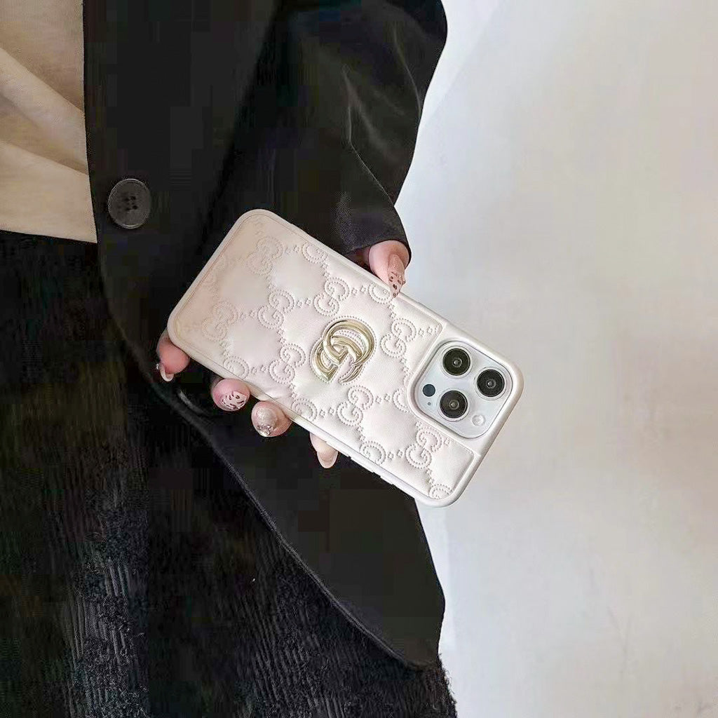 Luxury Stamped Leather iPhone Case for 13-18