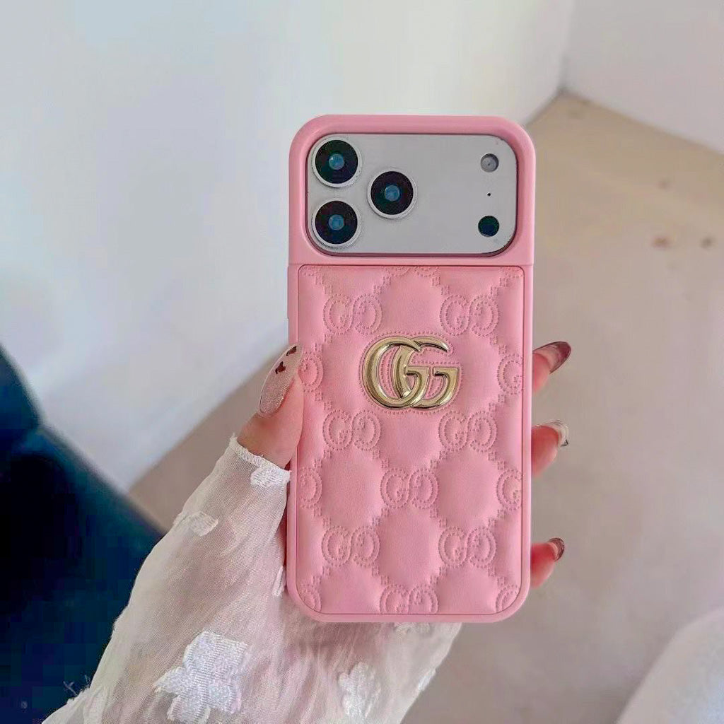 Luxury Stamped Leather iPhone Case for 13-18
