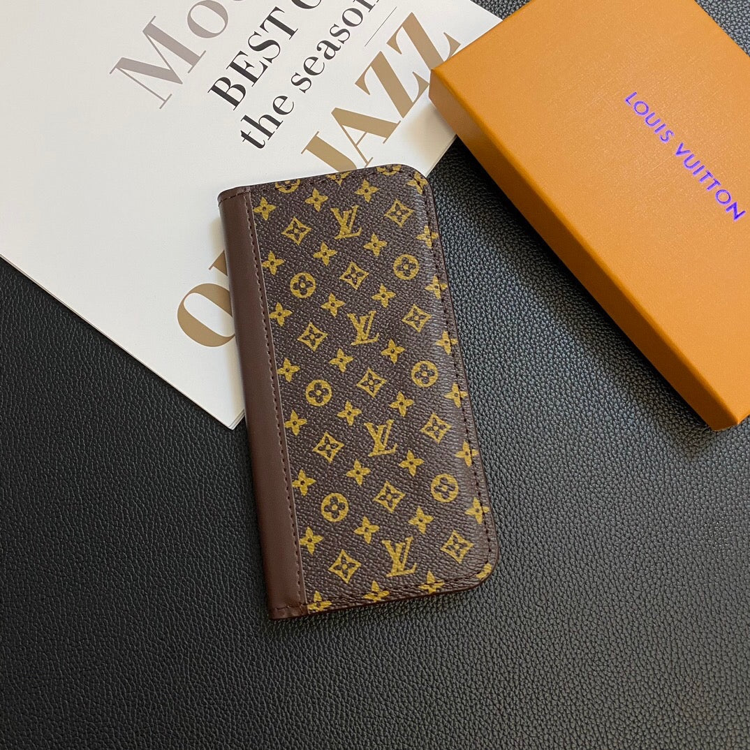 Monogram Leather Card Cover Wallet Case for Samsung Galaxy S22-S26 Series