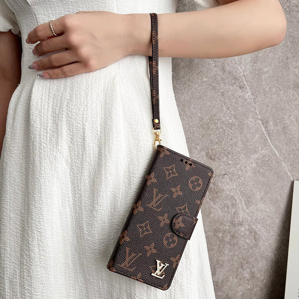 Luxury Monogram Zip Wallet Case with Wristlet for Samsung Galaxy S22-S26 Series