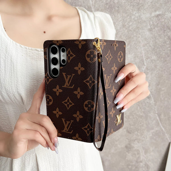 Luxury Monogram Zip Wallet Case with Wristlet for Samsung Galaxy S22-S26 Series