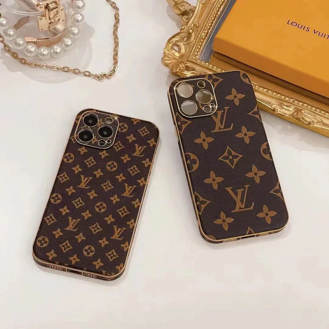Luxury Brown Monogram Phone Case for iPhone 12-18 Pro & Pro Max