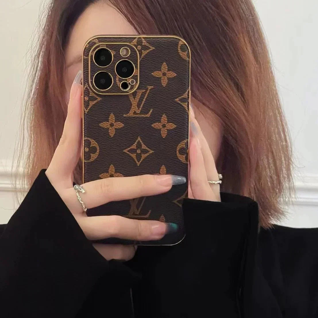 Luxury Brown Monogram Phone Case for iPhone 12-18 Pro & Pro Max