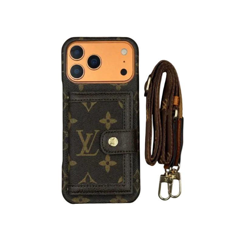 Luxury LV Leather Card Holder Phone Case For iPhone 12-18 Pro & Pro Max