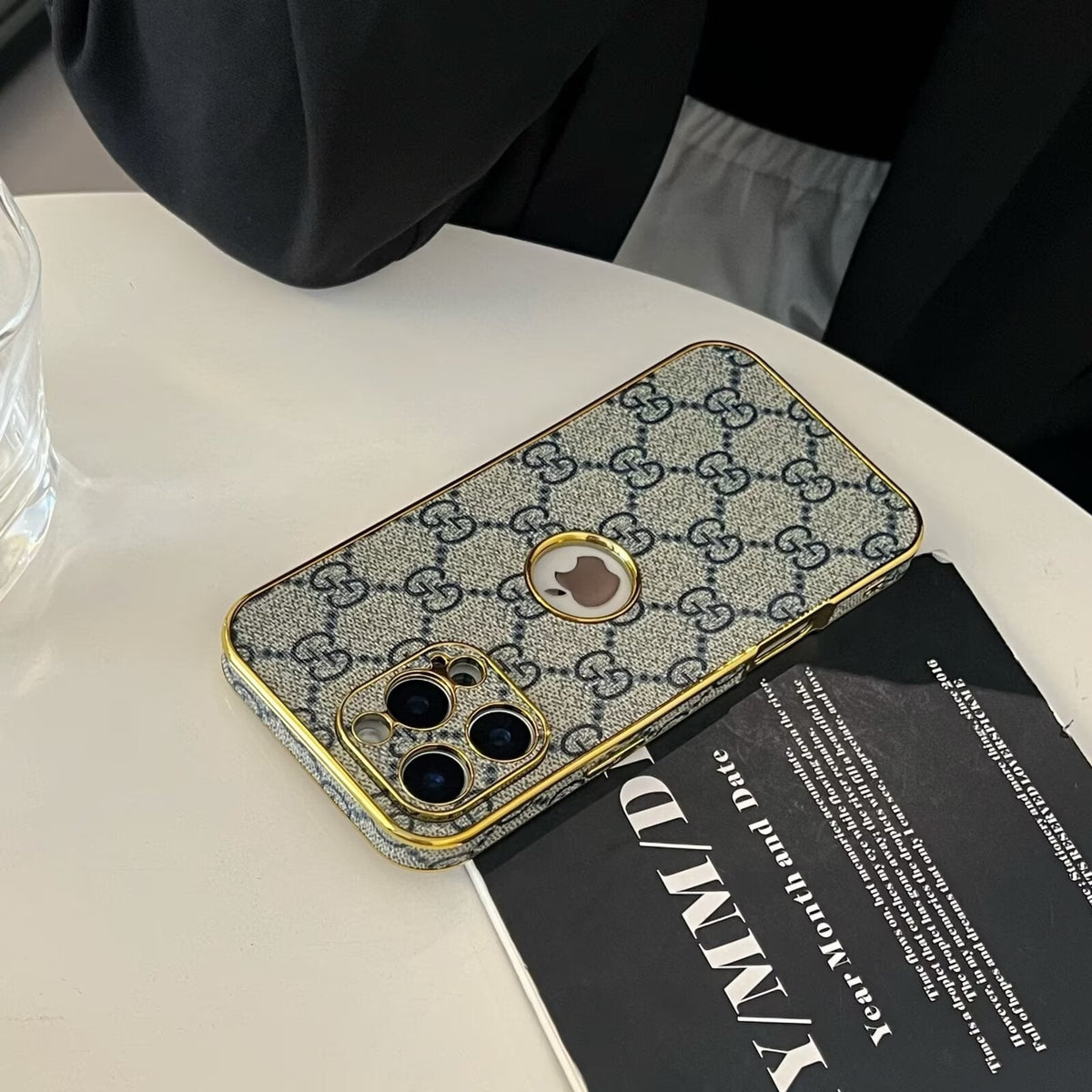 GG Clear Gold Monogram Case for iPhone 13-18 Pro & Pro Max