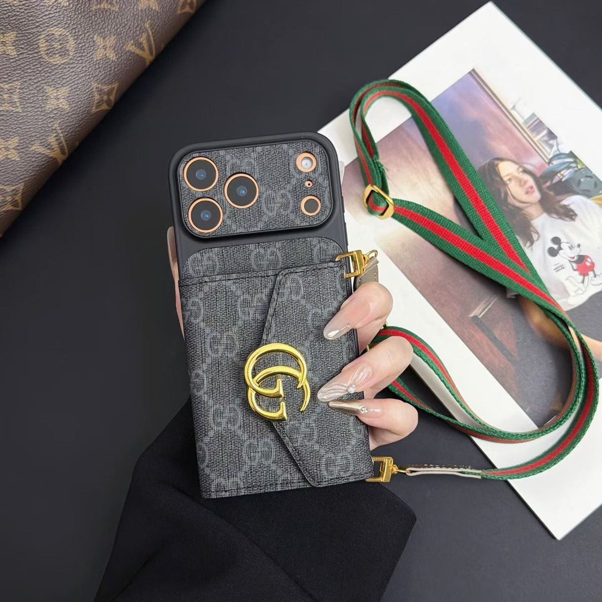 GG Luxury Supreme Monogram Wallet Case for iPhone 13-18 Pro & Pro Max