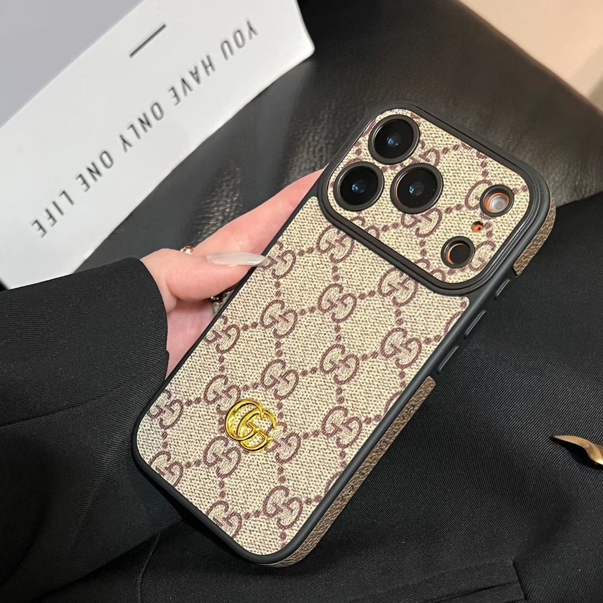 GG Leather Case with Interchangeable Lens Frame for iPhone 13-18 Pro & Pro Max