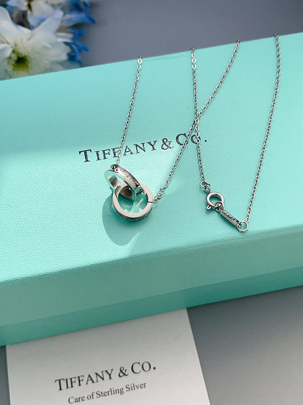 X642    Women's titanium steel buckle ring double ring necklace jewelry