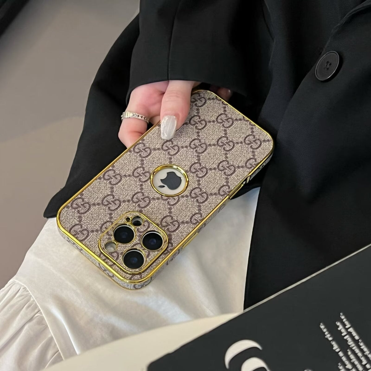 GG Clear Gold Monogram Case for iPhone 13-18 Pro & Pro Max