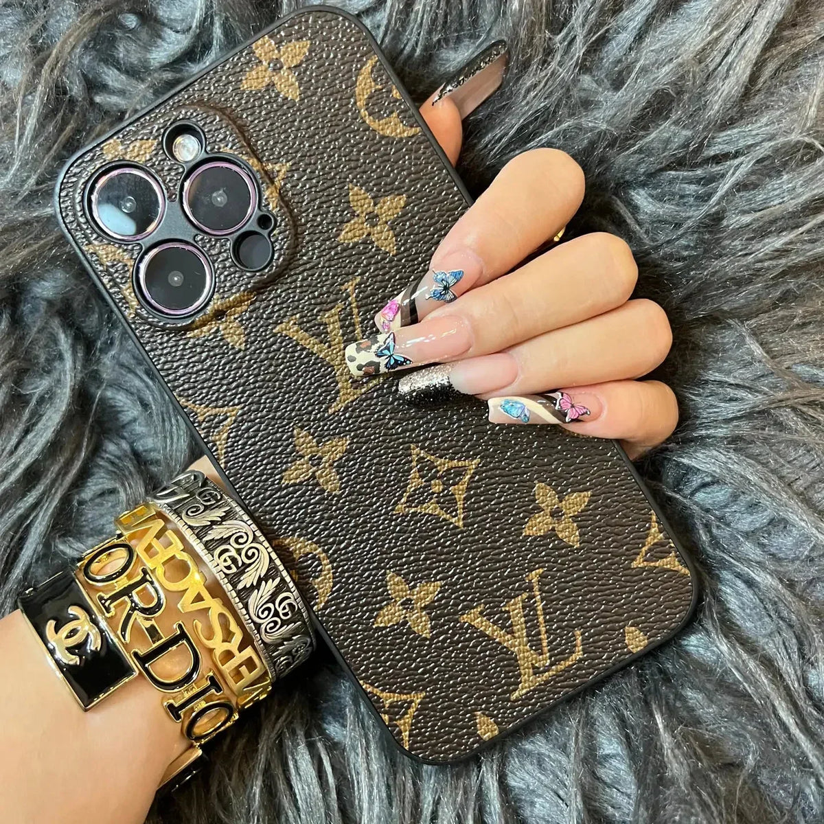 Monogram Leather Case with Camera Protection for iPhone 12-18 Pro & Pro Max
