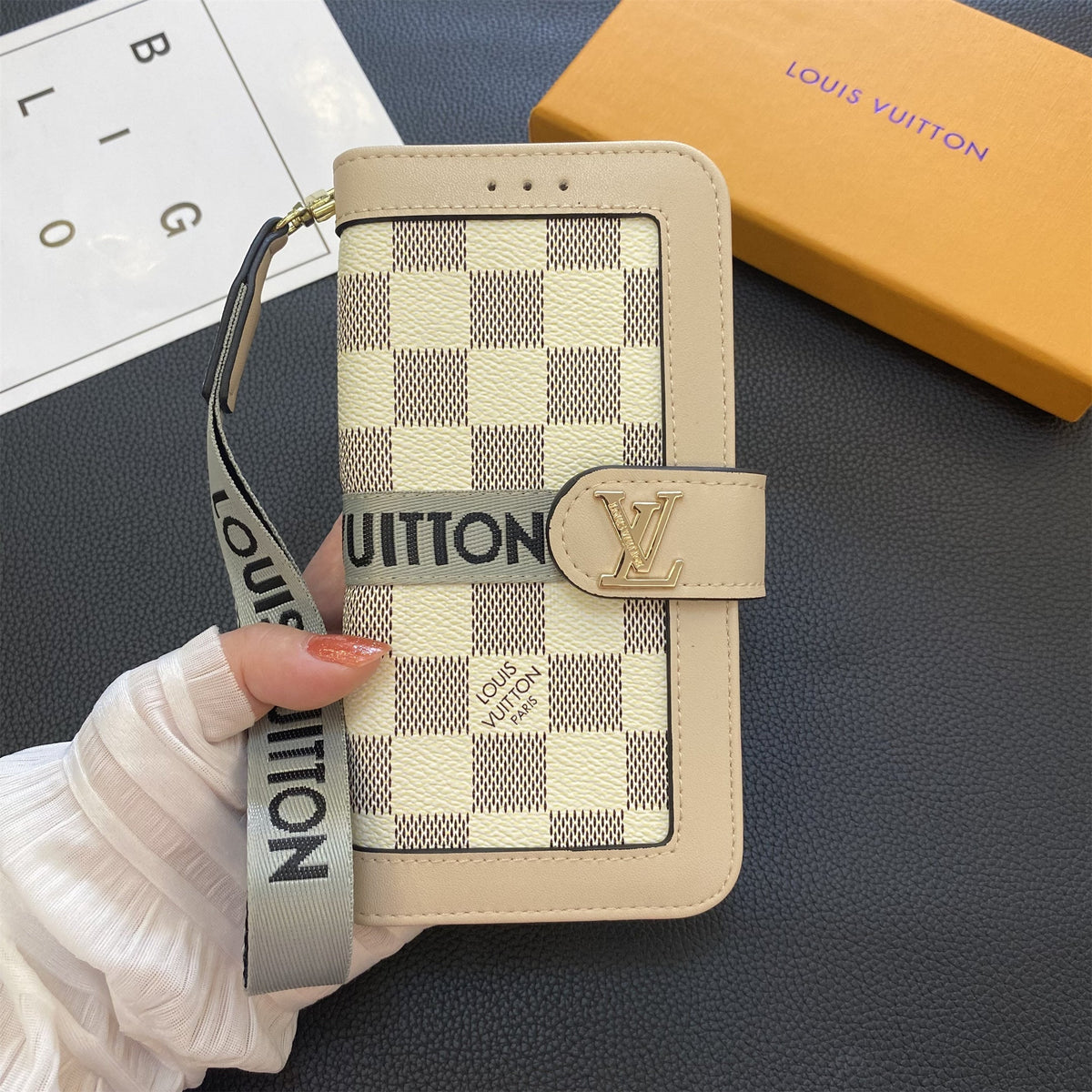 Premium Leather Monogram Wallet Card Holder Case for Samsung Galaxy S22-S26 Series
