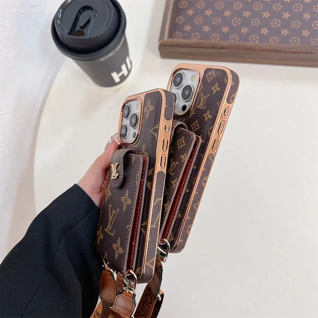 Luxury Louis V Case with Strap for iPhone 13-18 Pro & Pro Max