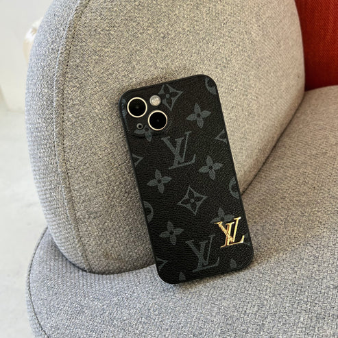 Monogram Leather Case with Camera Protection for iPhone 12-18 Pro & Pro Max