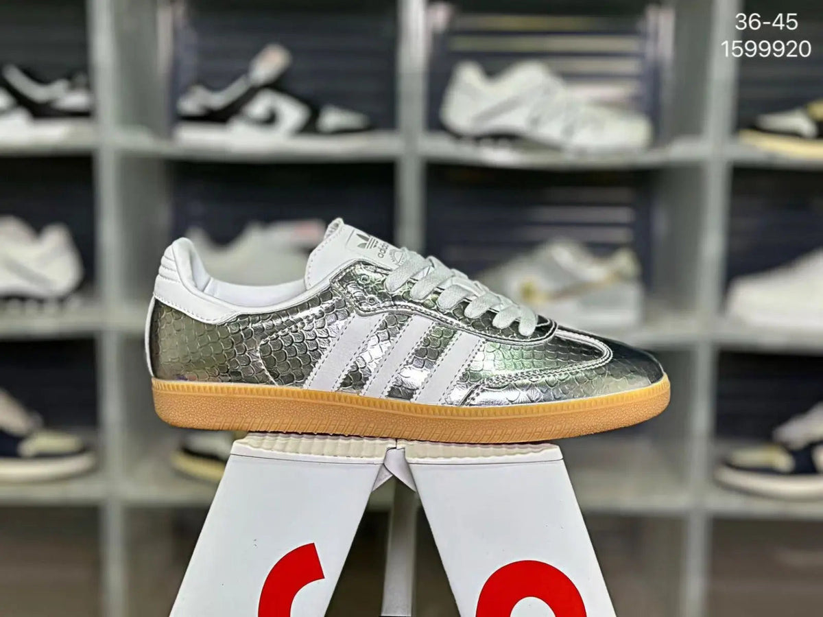 Silver Samba Sneakers | Designer Shoes