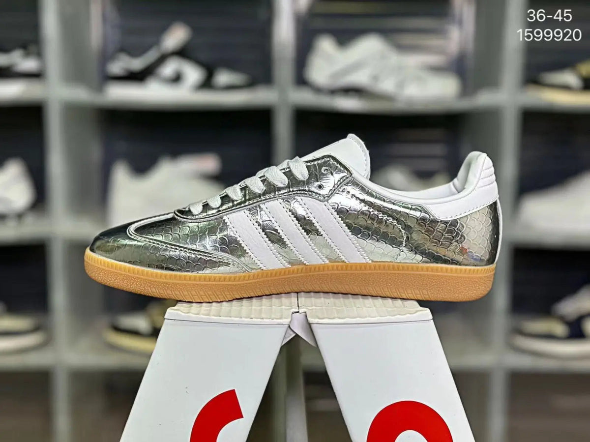 Silver Samba Sneakers | Designer Shoes