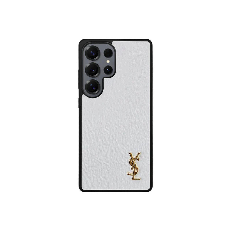 Luxury White Saffiano Case for Samsung S22-S26 Series